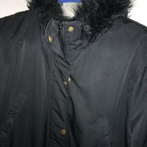 Black H&M Divided coat with faux fur hood